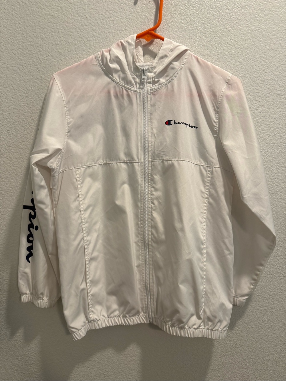 Champion White Hooded Kids' Rain Jacket